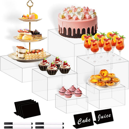 frtzal 6PCS Food Risers for Buffet Table Display Stand for Catering Dessert Matte black Cube Boxes Nesting Risers with Hollow Bottoms (White, M-6,7,7.5.8,9,10)