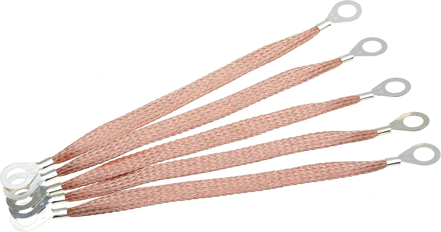 10" Braided Ground Strap 250mm Automotive Engine Copper Ground Strap with 1/2" Ring Terminal Engine grounding Kit 5PCS
