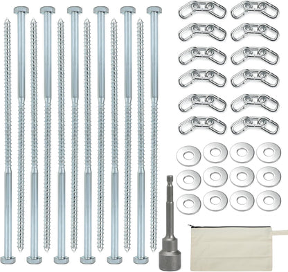 Heavy Duty Lag Screws 3/8 x 12 Tent Stakes Kit with Chain Links and Washers for Trampoline Carports Canopies Sheds Swing Sets Camping Ground Anchors for High Winds