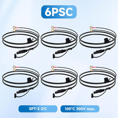 2FT 18AWG SAE Extension Cable, Battery Charger Cord 18 AWG, 2 Pin Quick Disconnect SAE to O Ring Terminal Harness Extension Cord for Solar Batteries Cars Motorcycles, 6pcs