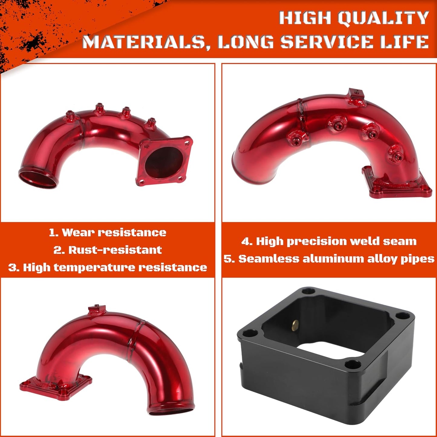 3" High Flow Intake Elbow Tube with Heater Spacer for Ram 2500 3500 1998-2002 5.9L Cummins Diesel (Red)