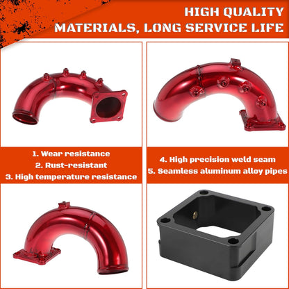 3" High Flow Intake Elbow Tube with Heater Spacer for Ram 2500 3500 1998-2002 5.9L Cummins Diesel (Red)