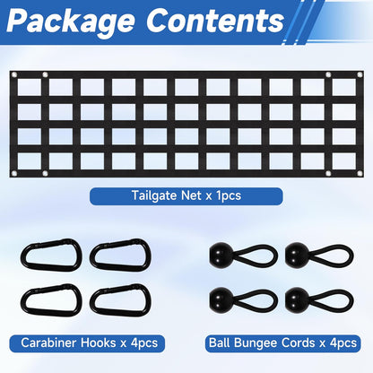 60'' x 18'' Tailgate Net for Full Size Truck Bed, 60x18 Pickup Cargo Net Tail Gate Cargo Netting for GMC, for Chevy Chevrolet, for Ford, for Dodge Ram (Style B)