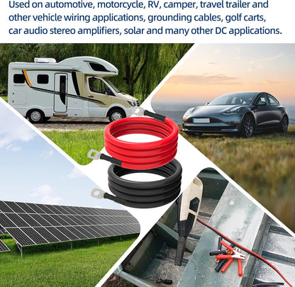 6 AWG Battery Cables 6 Gauge Battery Power Inverter Cable with 5/16 Inch Tinned Copper Lugs Both Ends for Solar Marine Boat RV Car Motorcycle 2 pcs (3FT)