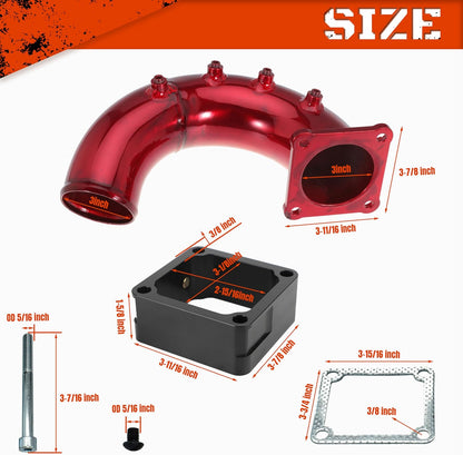 3" High Flow Intake Elbow Tube with Heater Spacer for Ram 2500 3500 1998-2002 5.9L Cummins Diesel (Red)