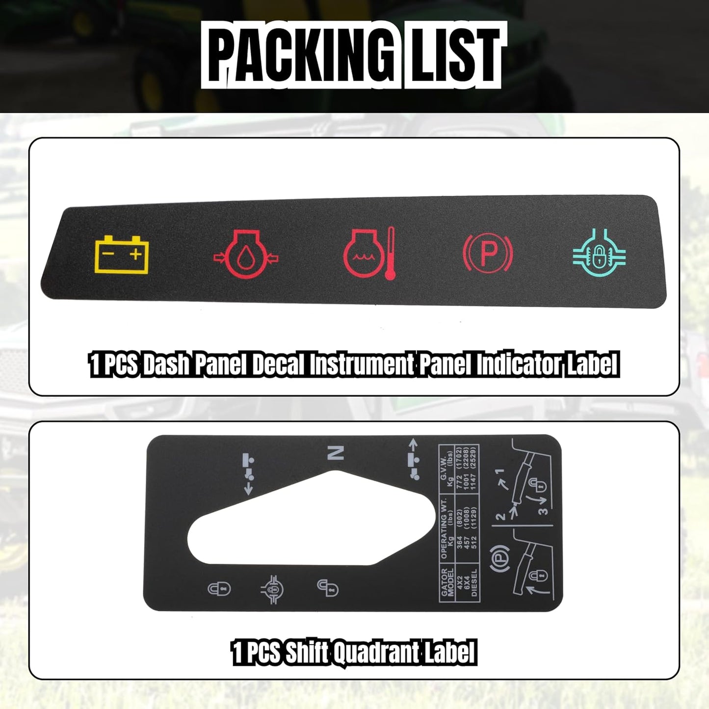 M117670 Dash Panel Decal Instrument Panel Indicator Label and M127539 Shift Quadrant Label for Jo-hn Deere 4X2 6X4 Gator Utility Vehicle