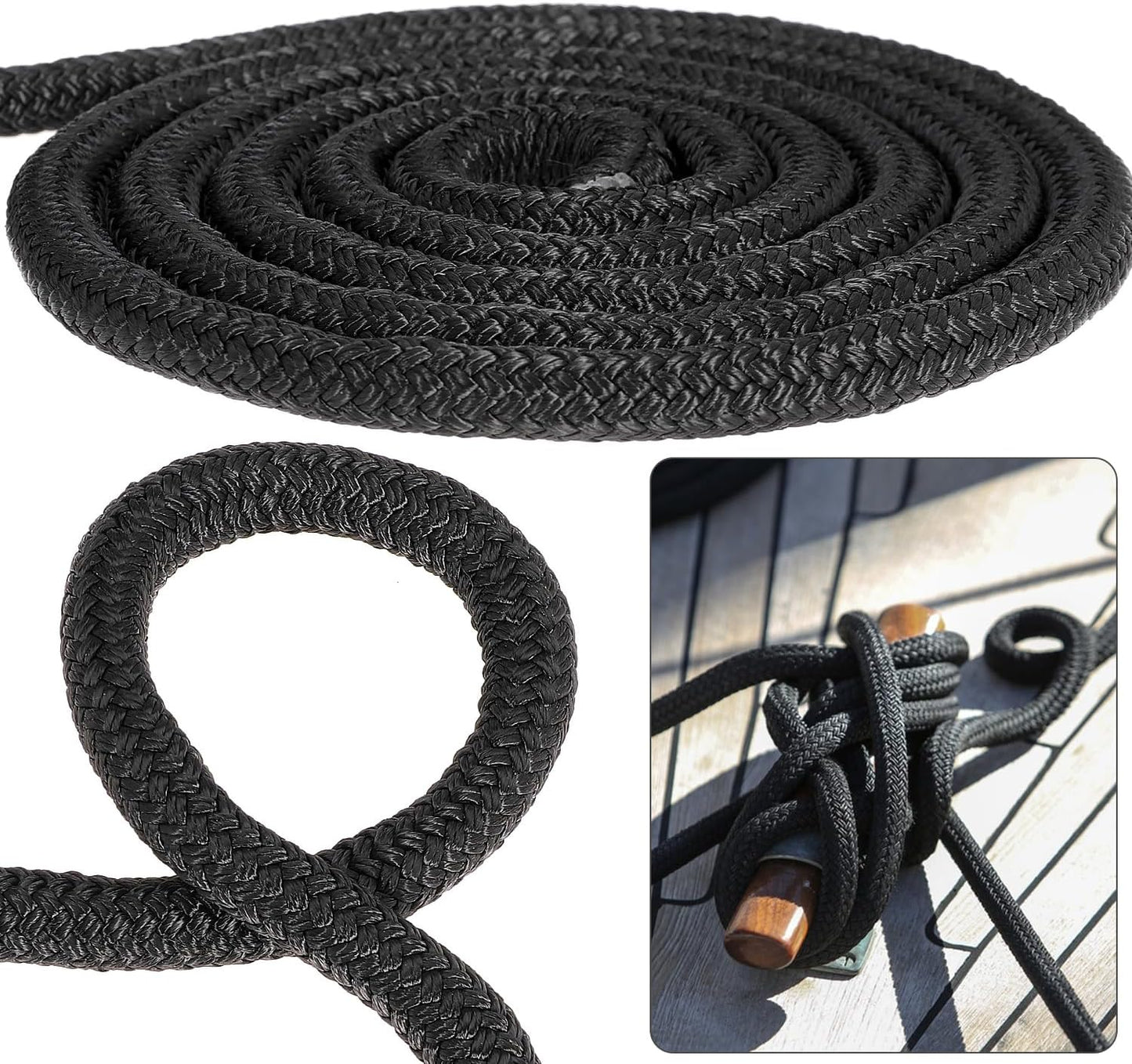 Boat Dock Lines 2 Pack 5/8" x 15FT Boat Lines Nylon Marine Rope for Boats Double-Braided Bumper Rope Boat Lines for Docking Boat Lines Dock Ties