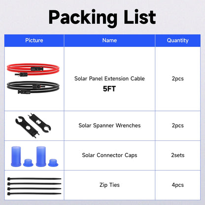 5FT 10 AWG Solar Panel Extension Cable, 10AWG Solar Extension Cables, Solar PV Cable 10 Gauge PV Wire 5 FT 5 Feet Male to Female Solar Panel Wires with Solar Spanner Wrenches and Dust Caps