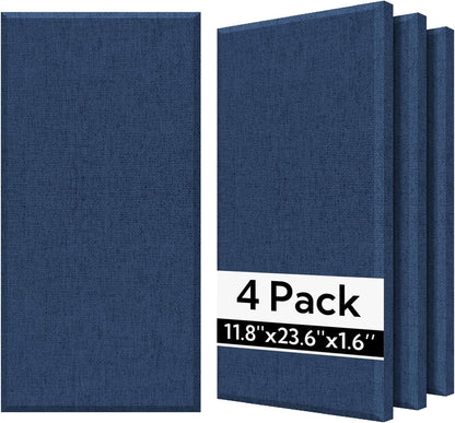 4 Pack Fiberglass Acoustic Wall Panels Fabric Wrapped 11.8'' x 23.6'' Navy
