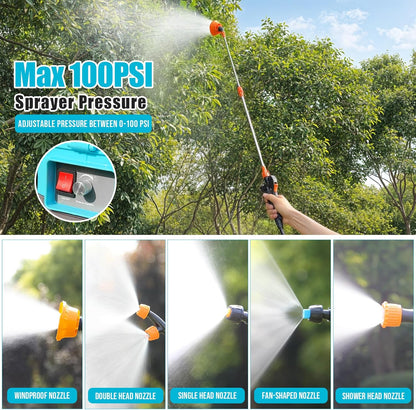 4 Gallon Battery Powered Backpack Sprayer, 100 PSI Adjustable Electric Sprayer with 5 Nozzles & 2.6Ah Battery