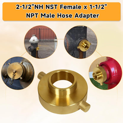 2-1/2""NH NST Female x 1-1/2"" NPT Male Fire Hydrant Adapter, Fire Hydrant Hose Adapter Brass Fire Equipment for Fire Hose or Hydrant with Pin Lugs, Gold