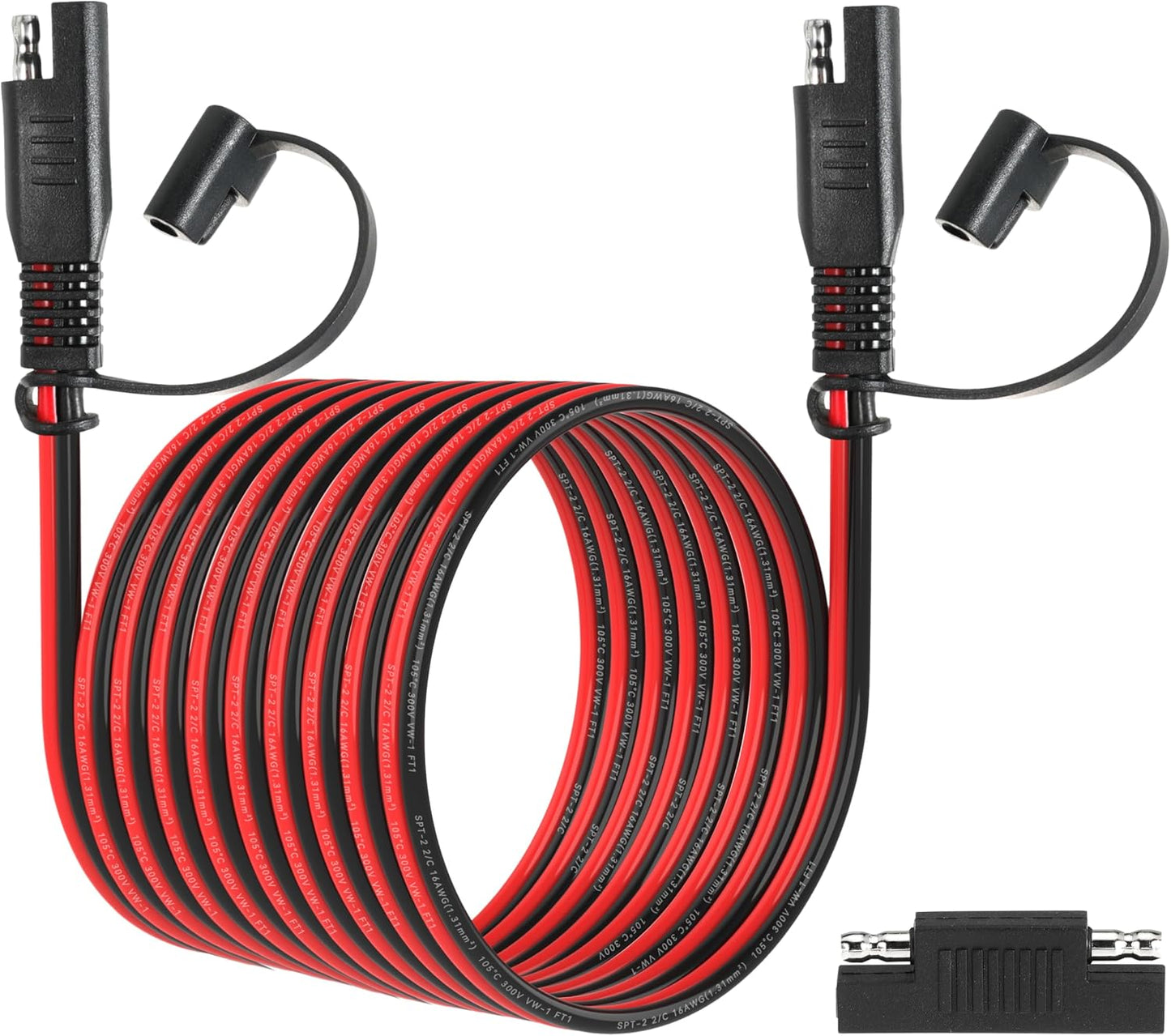 15FT 16AWG SAE Extension Cable, 16 AWG SAE to SAE Quick Disconnect Wire Harness 16 Gauge with SAE Polarity Reverse Adapter for Solar Panel RV Battery Automotive and Marine Applications (16AWG 15FT)