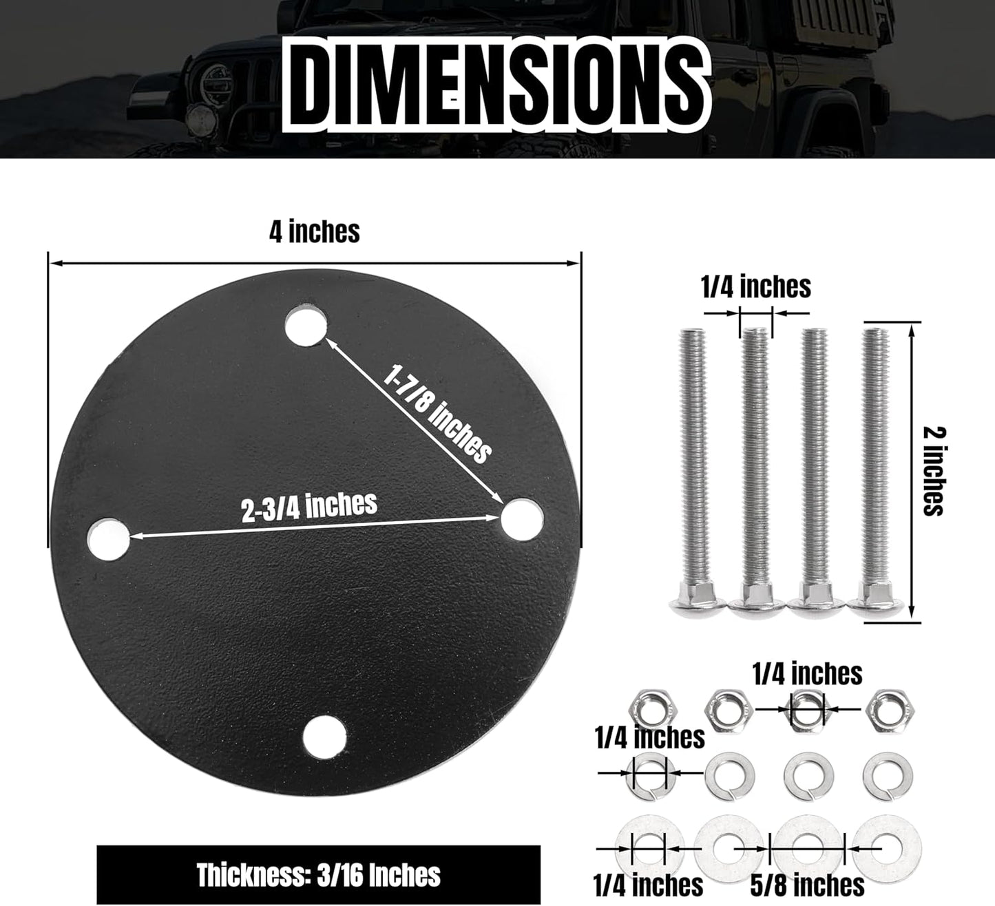 Heavy-Duty Mount Backing Plate Kit for Off-Road Ladder Roof Cargo Rack with Bushings