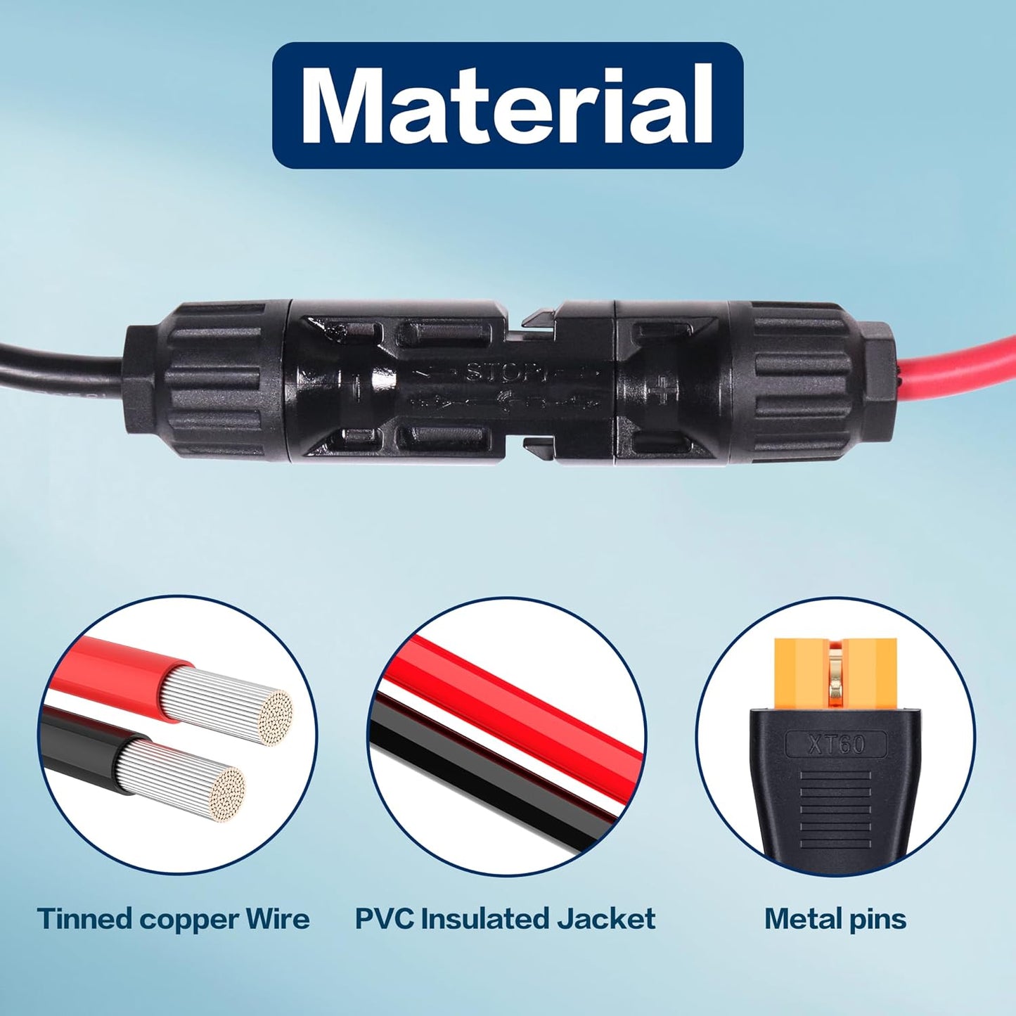 12AWG 5FT Solar to XT60i Charge Extension Cable for Solar Panels Portable Power Stations