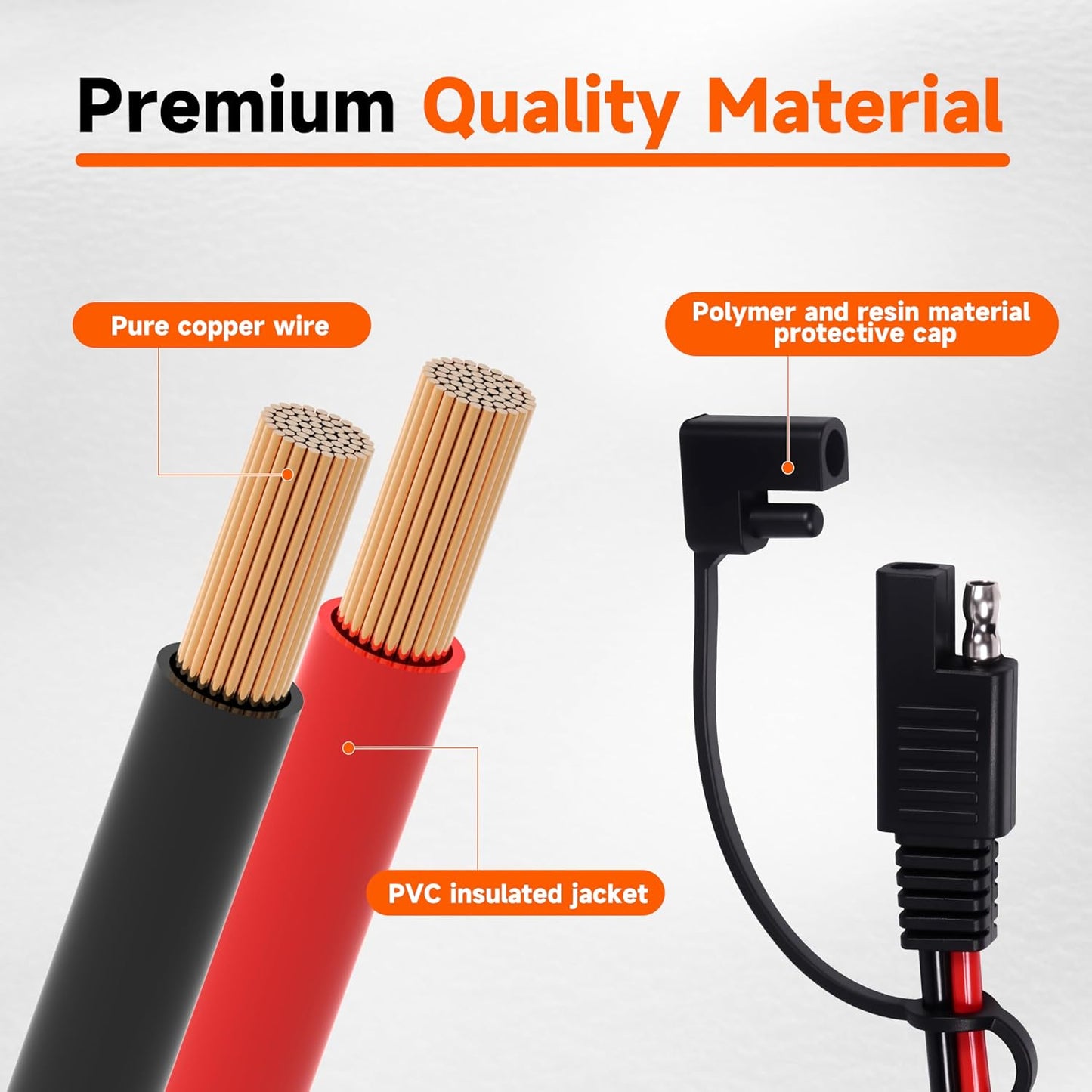 12 Inch 14AWG SAE Y Splitter 14 AWG 14 Gauge 1 to 2 SAE Extension Cable, 2 Prong DC Power Connector with Dust Cover for Solar Panel Battery Charger (14AWG 12in, 1pcs)
