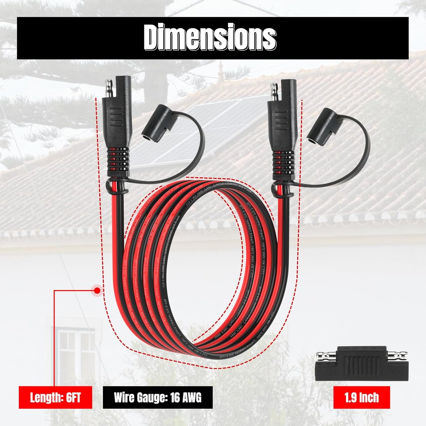 6FT 16AWG SAE Extension Cable, 16 AWG SAE Quick Disconnect Wire Harness 16 Gauge with Polarity Reverse Adapter for Solar Panel RV Battery Automotive and Marine Applications (16AWG 6FT)