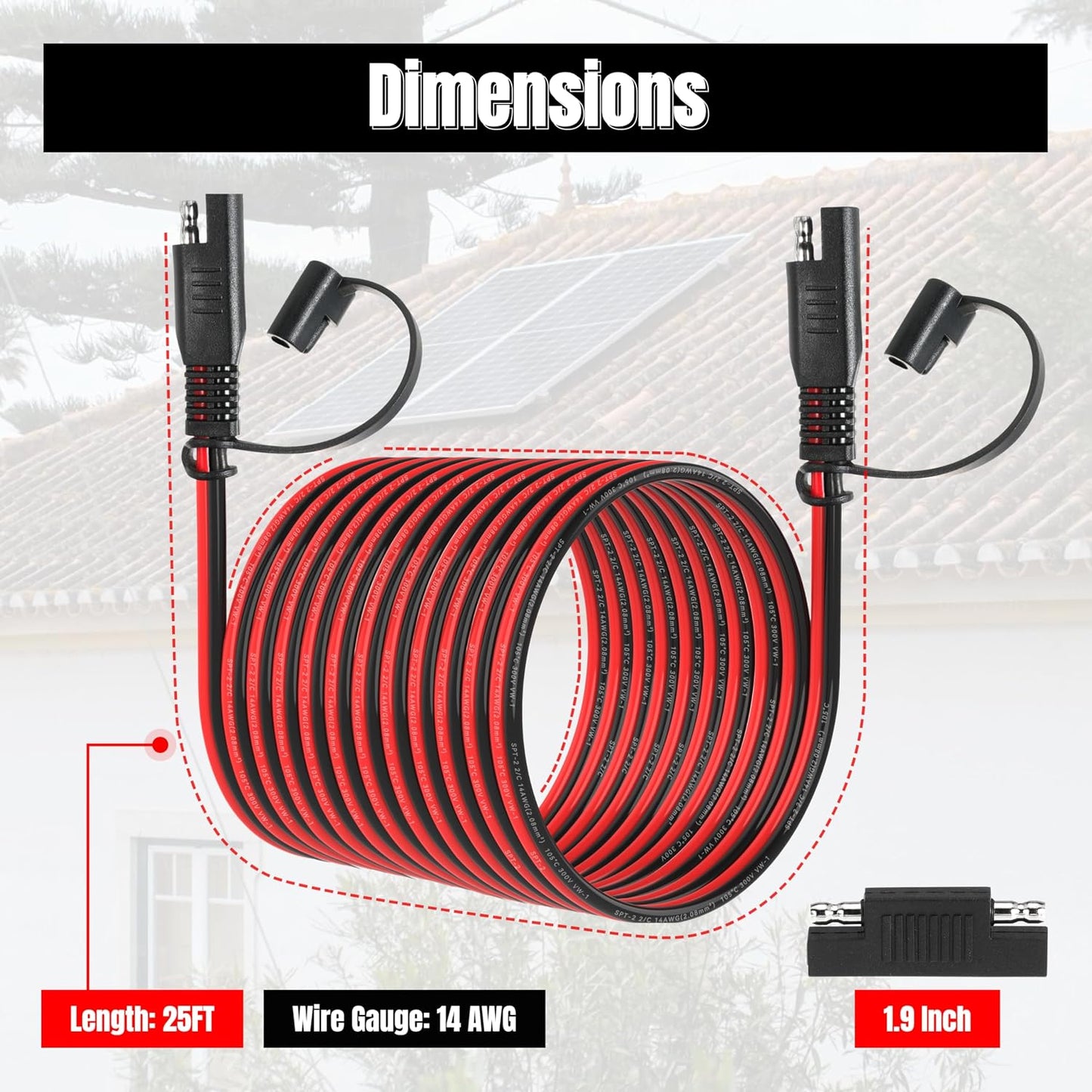 25FT 14AWG SAE Extension Cable, 14 AWG SAE Quick Disconnect Wire Harness 14 Gauge with Polarity Reverse Adapter for Solar Panel RV Battery Automotive and Marine Applications (14AWG 25FT)