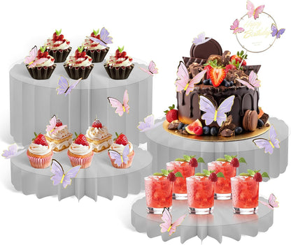 4-Pack Buffet Risers |Food Risers for Buffet Table,Black able Acrylic Risers Display Stands for Party | Cake Stand for Wedding, Birthday & Festive Tables (sliver, 4 park)