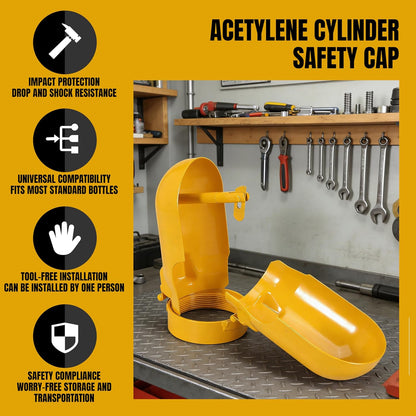 Acetylene Cylinder Regulator Protector Safety Cap 3-1/8” x 11 High Pressure Gas Cylinder Tank Valve Protection Cap, Fall-Proof Steel Gas Cylinder Cap for Storage Transport