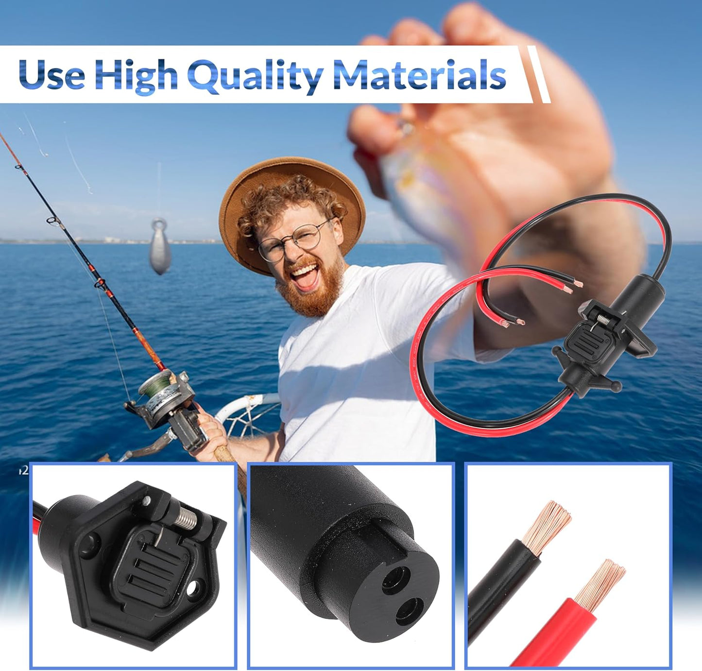Trolling Motor Plug 10 Gauge 2 Wire 12V-24V Compatible with Minn Kota Marine Boat Waterproof Trolling Motor Connector (Plug-FE1)