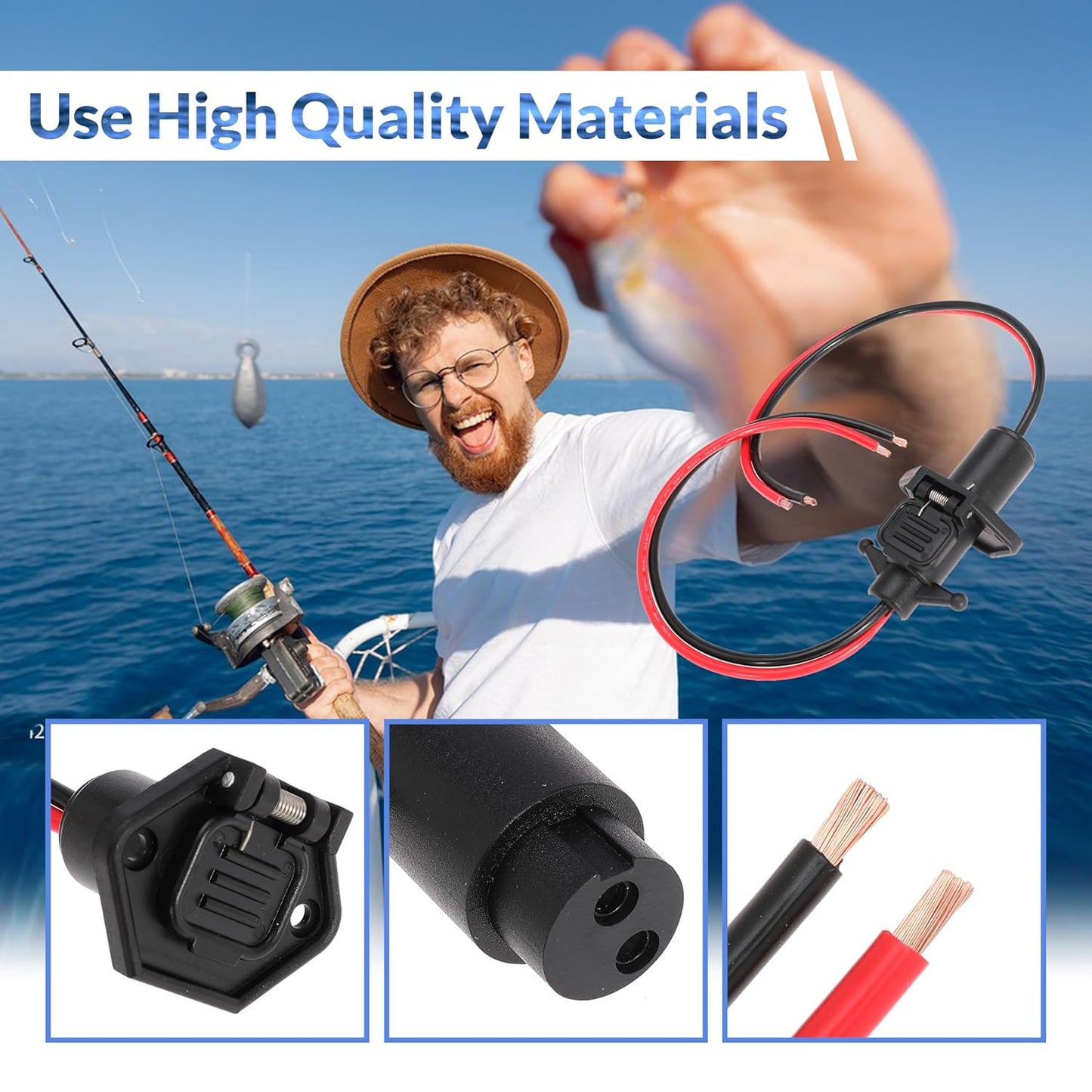 Trolling Motor Plug 8 Gauge 2 Wire 12V-24V Compatible with Minn Kota Marine Boat Waterproof Trolling Motor Connector (Plug-FE08)