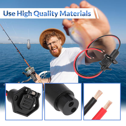 Trolling Motor Plug 8 Gauge 2 Wire 12V-24V Compatible with Minn Kota Marine Boat Waterproof Trolling Motor Connector (Plug-MA08)