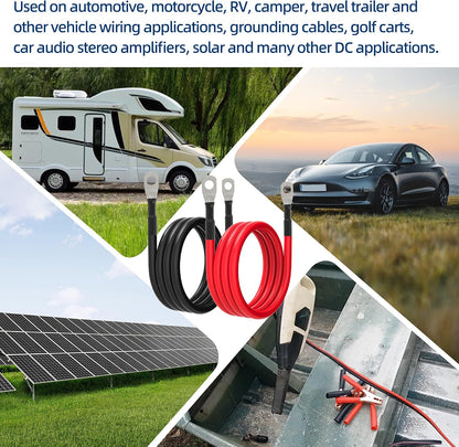 6 AWG Battery Cables 6 Gauge Battery Power Inverter Cable with 5/16 Inch Tinned Copper Lugs Both Ends for Solar Marine Boat RV Car Motorcycle 2 pcs (4FT)