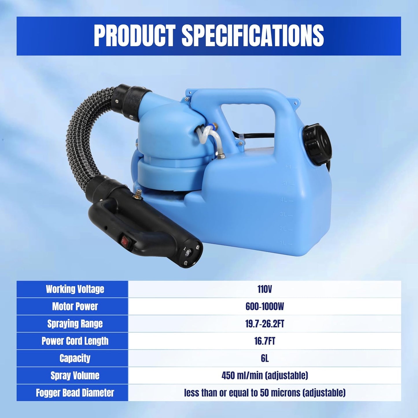 ULV Fogger Machine 6L (1.58 Gallon) Electric Portable Fogger Sprayer Ultra-Low Volume Atomizer for Indoor Home Hotel Outdoor Yard Gardens Church School