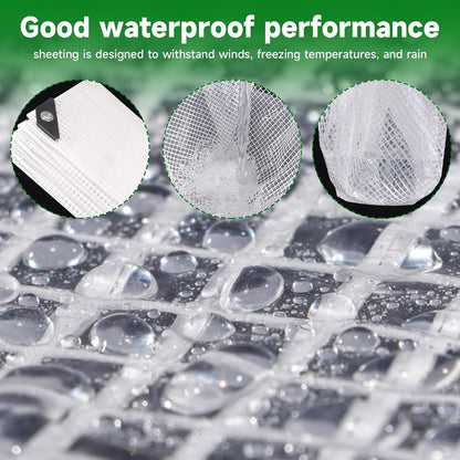 Clear Greenhouse Plastic Covering, 16Mil Thickness Heavy Duty Clear tarp for Chicken coop, Greenhouse Plastic sheeting with Hemmed Edges & preinstalled Grommets (white, 30x40ft)