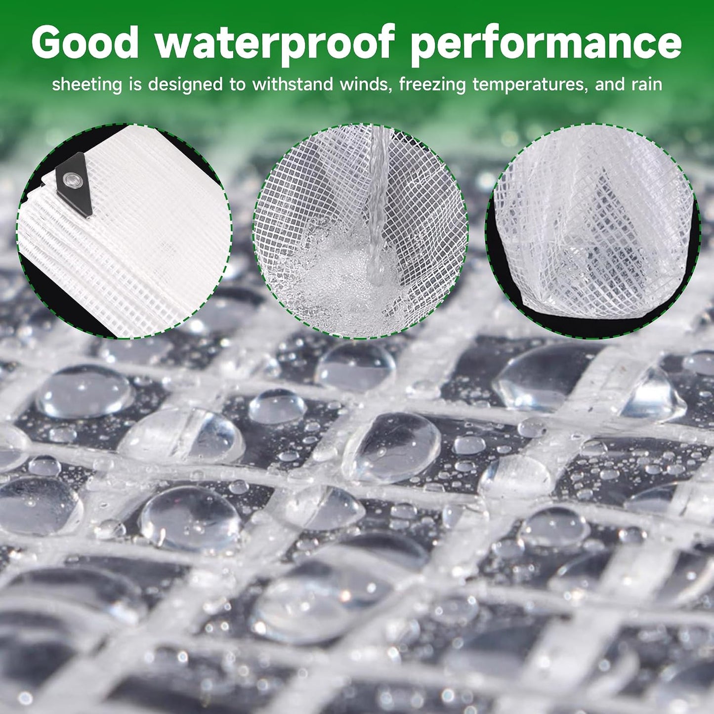 Clear Greenhouse Plastic Covering, 16Mil Thickness Heavy Duty Clear tarp for Chicken coop, Greenhouse Plastic sheeting with Hemmed Edges & preinstalled Grommets (white, 10x12ft)