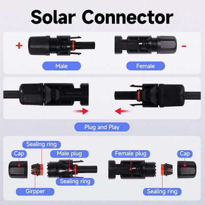 30FT 10 AWG Solar Panel Extension Cable, 10AWG Solar Extension Cables, PV Cable 10 Gauge PV Wire 30 FT 30 Feet Male to Female Solar Panel Wires with Solar Spanner Wrenches and Dust Caps
