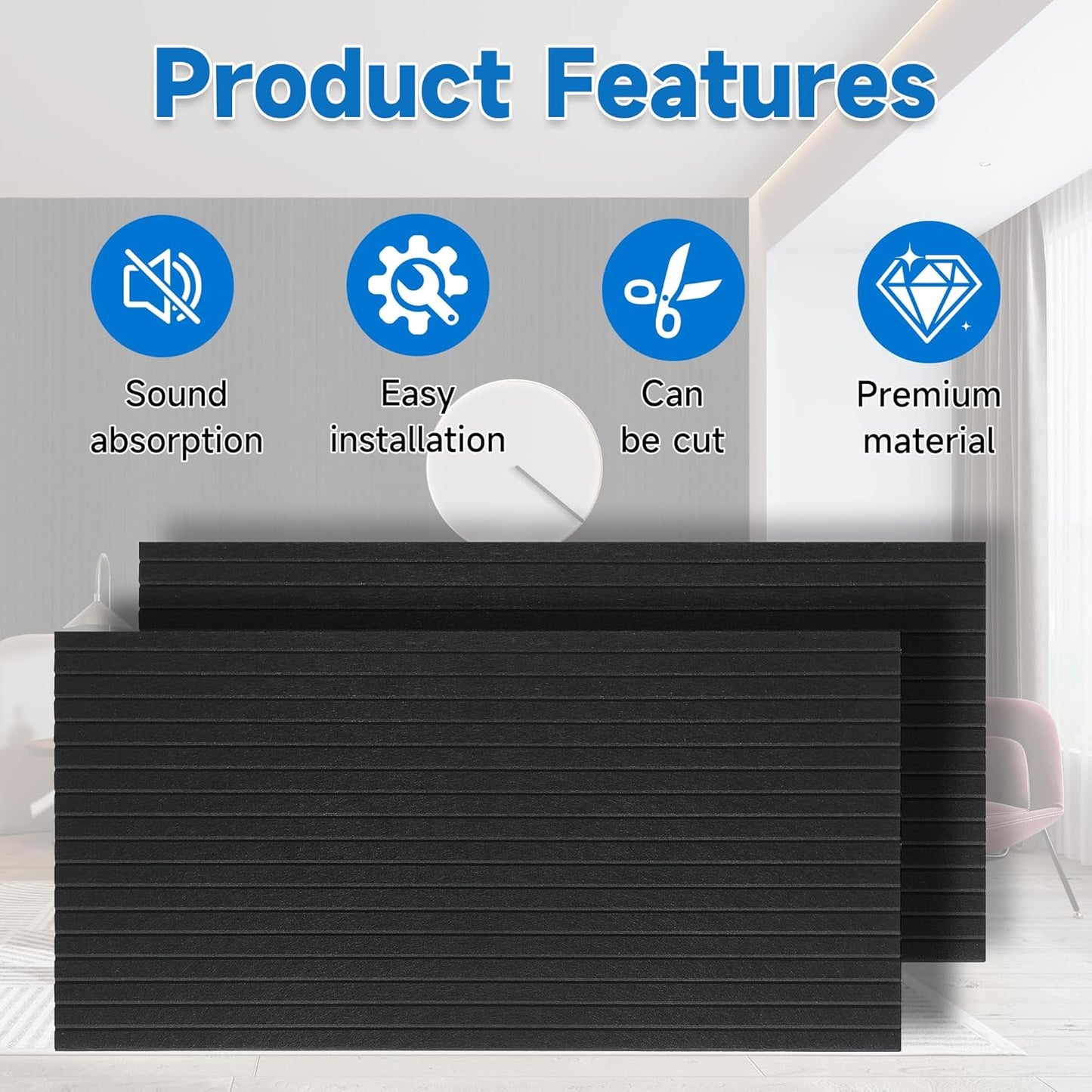 Large Acoustic Panels for Wall Sound Proof Sound Dampening Panels for Wall Decor and Ceilings 47.2 x 23.6 x 0.4 Inch Polyester Fiber Noise Absorb Panels for Bedroom Home Studio Office (Black, 5 Pack)