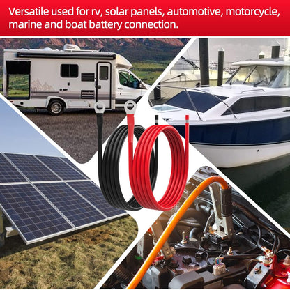 8 AWG Battery Cables 8 Gauge Solar Panel Wire Tinned Copper Extension Cable with 5/16'' Lugs for RV Solar Panel Car Automotive (8AWG 8FT)