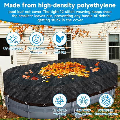 Pool Leaf Net Cover 15x30 Oval Above Ground, Black Mesh Swimming Pool Net Cover with Winch & Cable, Heavy-Duty Tear Resistant UV-Protected Weatherproof (Black, Oval-15FTX30FT)