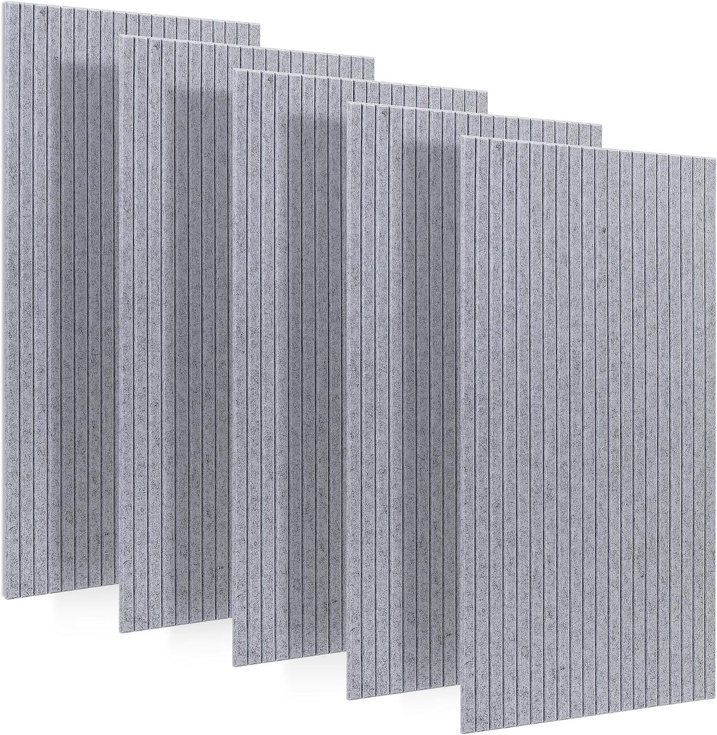 5 Pack Large Acoustic Panels for Wall Decor Sound Proof 47.2 x 23.6 x 0.4 Inch Sound Dampening Panels Wood Veneer Sound Absorbing Wall Panel for Bedroom Home Studio Office (Dark Walnut)