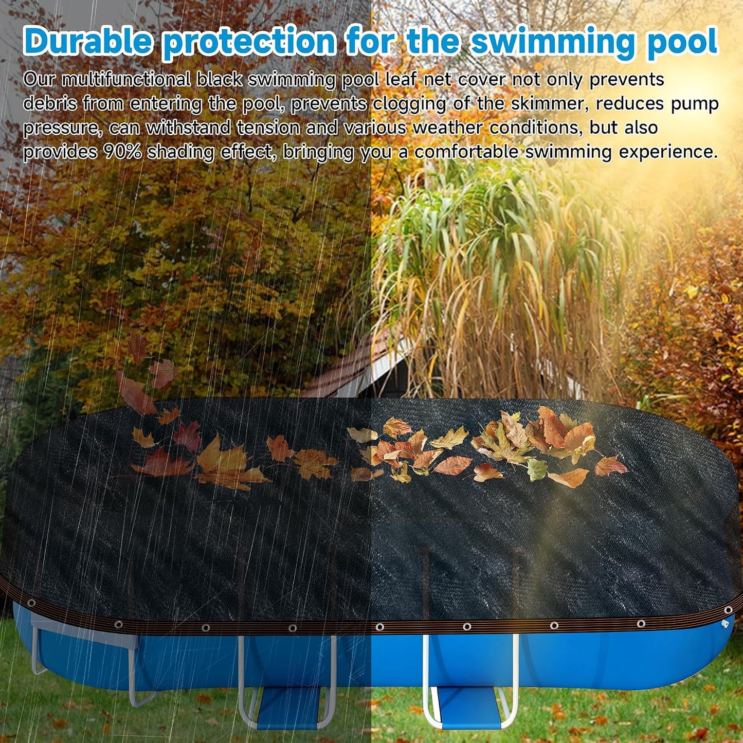 Pool Leaf Net Cover 12x24 Oval Above Ground, Black Mesh Swimming Pool Net Cover with Winch & Cable, Heavy-Duty Tear Resistant UV-Protected Weatherproof (Black, Oval-12FTX24FT)