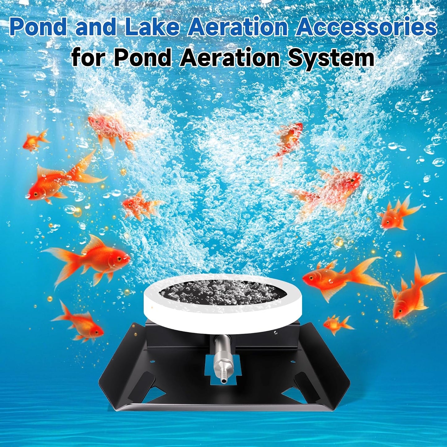 Pond & Lake Aeration Accessories with 5/8" 1/2" 3/8" Connectors Membrane Diffuser Stainless Steel Base Chassis for Pond Aeration System, 10 inch, Black