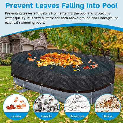 Pool Leaf Net Cover 12x24 Oval Above Ground, Black Mesh Swimming Pool Net Cover with Winch & Cable, Heavy-Duty Tear Resistant UV-Protected Weatherproof (Black, Oval-12FTX24FT)