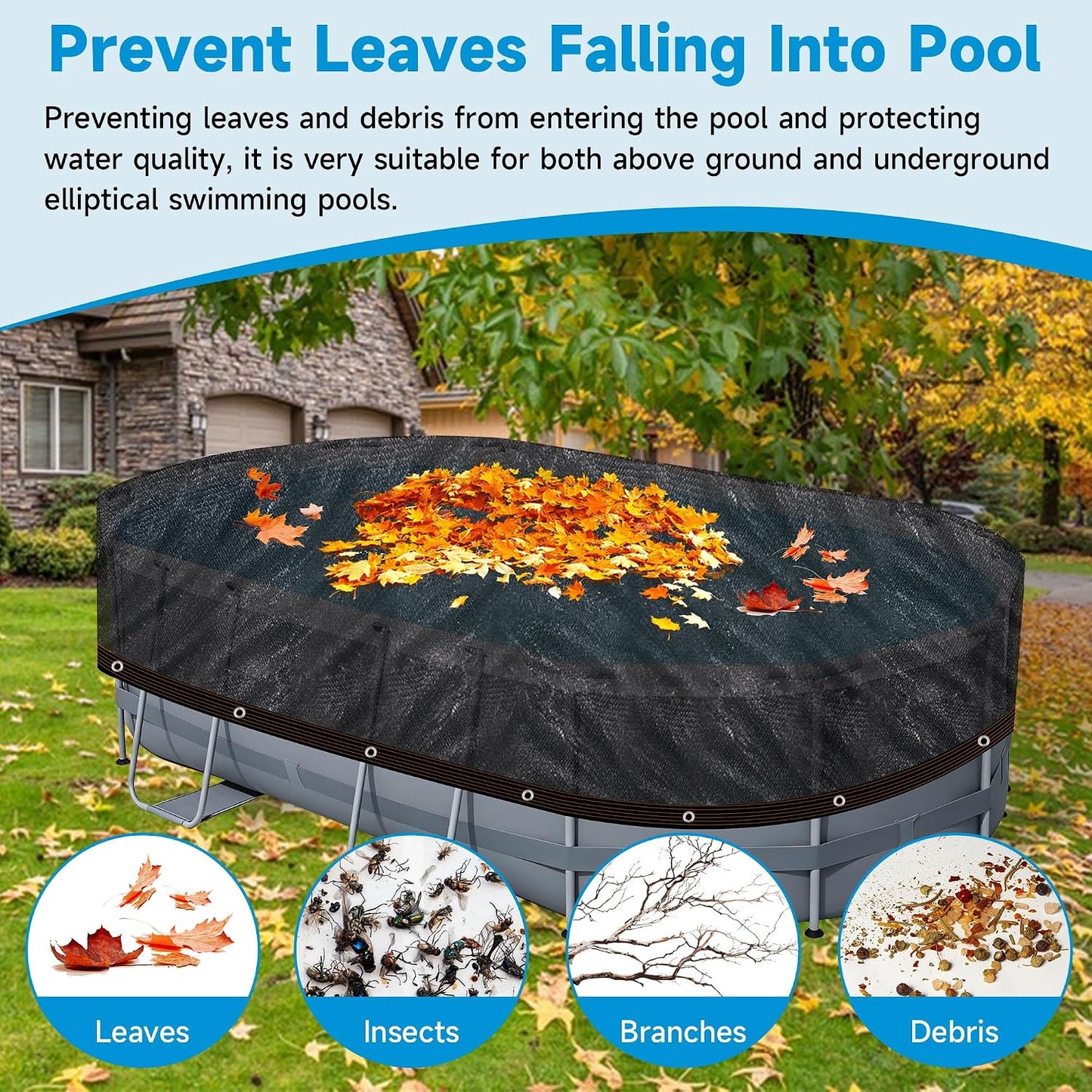 20x40 Ft Pool Leaf Net Cover for Inground Pools/Above Ground, Durable Black Mesh Swimming Pool Leaf Net Cover with Rope for Leaves and Debris, Tear Resistant, UV Resistant, and Reatherproof