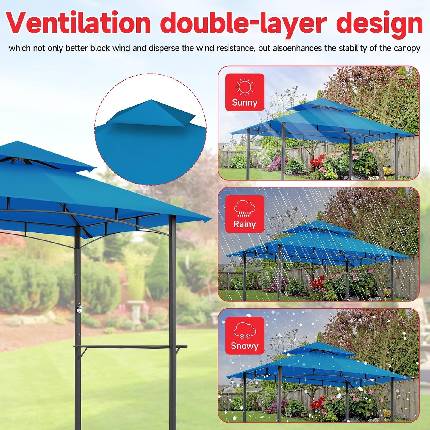 Grill Gazebo Replacement Canopy Top Only - 5' x 8' Outdoor BBQ Gazebo Canopy Roof, Waterproof Double Tiered Shelter Cover Fit for L-GG001PST-F