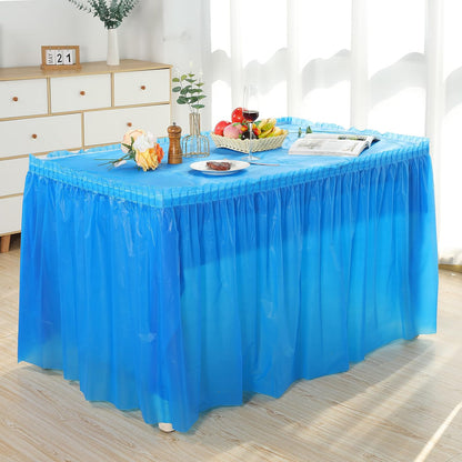 5 Pack Plastic Table Skirts & Cloths for Rectangle Tables, 14 Ft Blue Tableskirts & 54" x 108" Tablecloths, Disposable Tablecloth Skirt Covers for Party Birthday (Dark Blue)