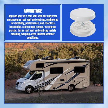 1 Pack RV Roof Mushroom Vent with 2Pcs Water Guard Cap Cover for RV Homes Campers Trailers Keystone Motor