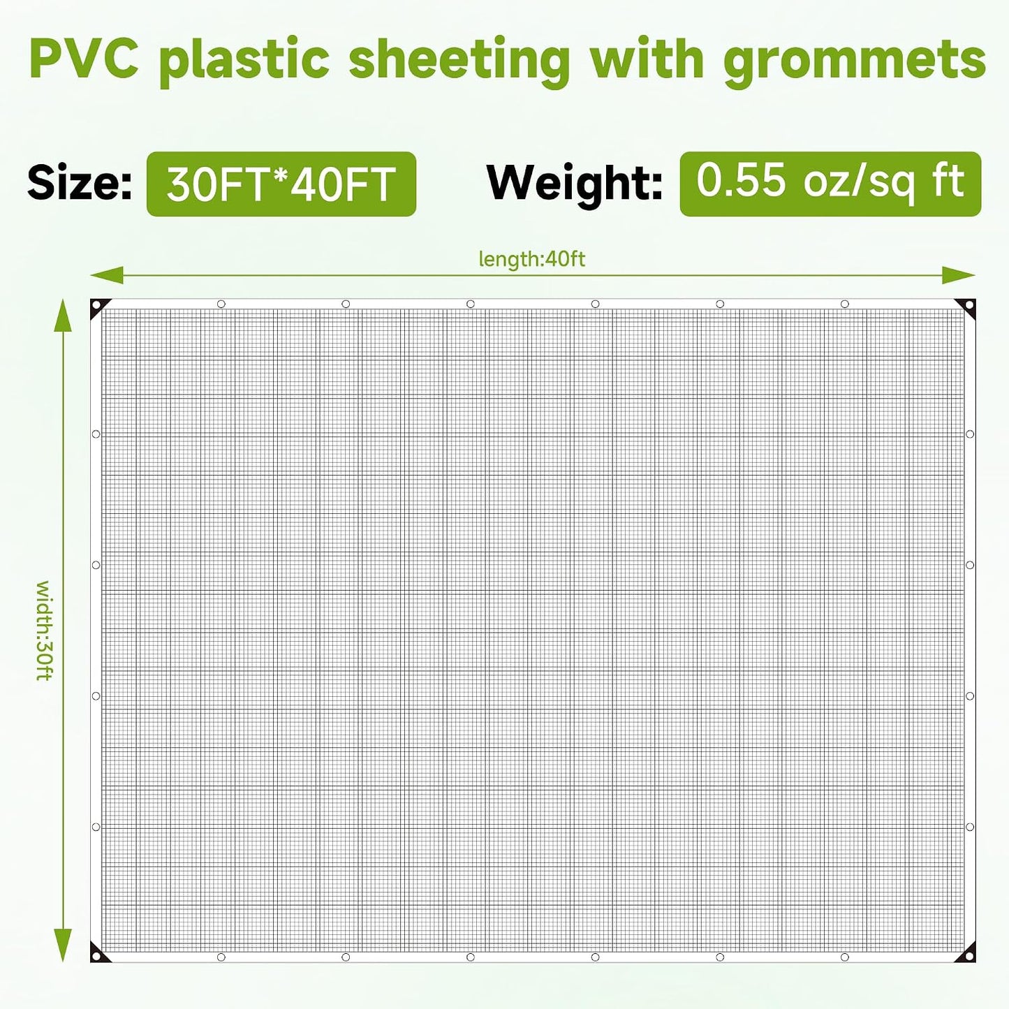 30Ftx40Ft Greenhouse Cover,Clear Plastic Tarps,16Mil Heavy Duty Waterproof tarp with UV Resistance and Grommets,Clear Tarp Canopy Top for Gardening,Farming,Nursery,Garden