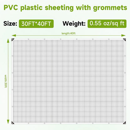 30Ftx40Ft Greenhouse Cover,Clear Plastic Tarps,16Mil Heavy Duty Waterproof tarp with UV Resistance and Grommets,Clear Tarp Canopy Top for Gardening,Farming,Nursery,Garden