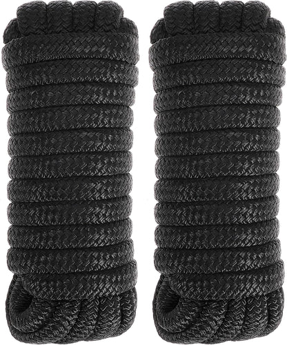 Boat Dock Lines 2 Pack 1/2" x 25FT Boat Lines Nylon Marine Rope for Boats Double-Braided Bumper Rope Boat Lines for Docking Boat Lines Dock Ties