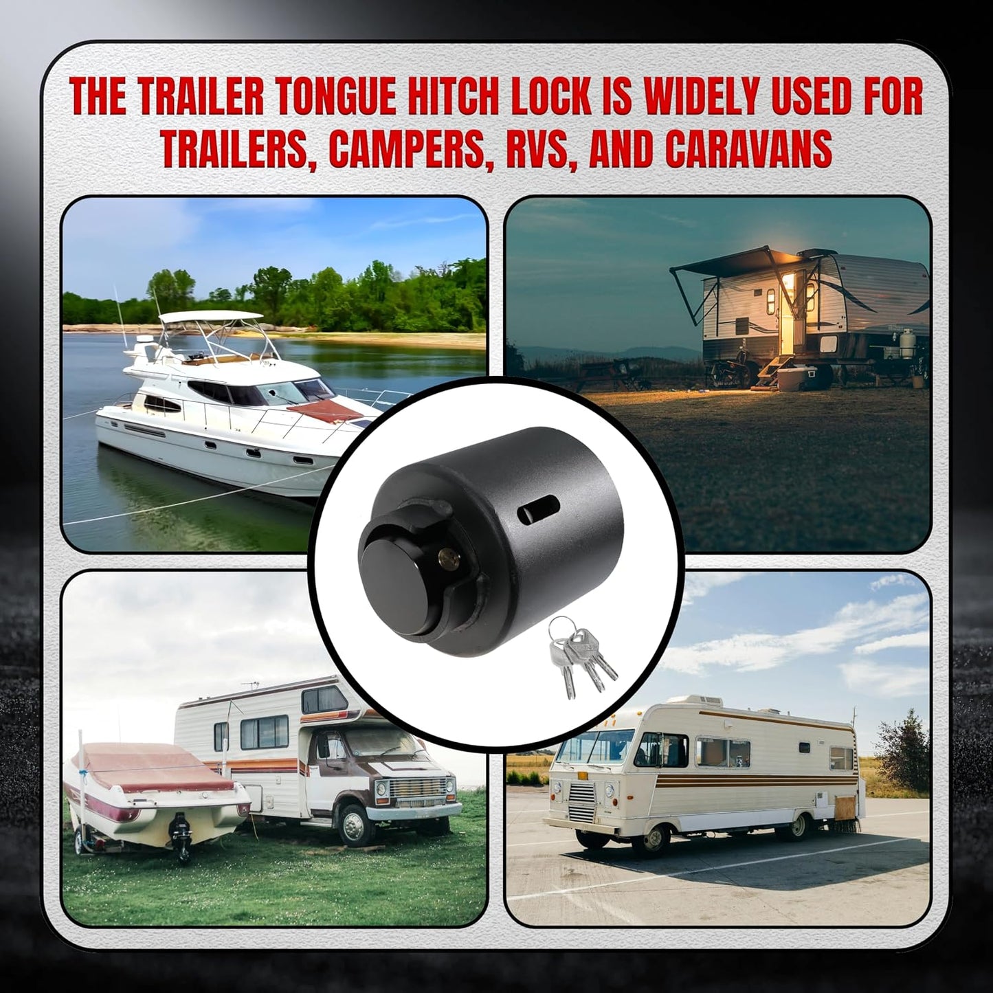 2-5/16" Trailer Lock, 2-in-1 Anti-Theft Trailer Hitch Coupler Lock Fits 2-5/16 Inch Ball Couplers on Trailers RVs Boats (with Black Lock)