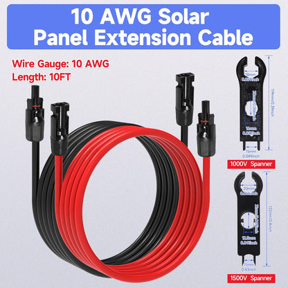 10FT 10 AWG Solar Panel Extension Cable, 10AWG Solar Extension Cables, PV Cable 10 Gauge PV Wire 10 FT 10 Feet Male to Female Solar Panel Wires with Solar Spanner Wrenches and Dust Caps