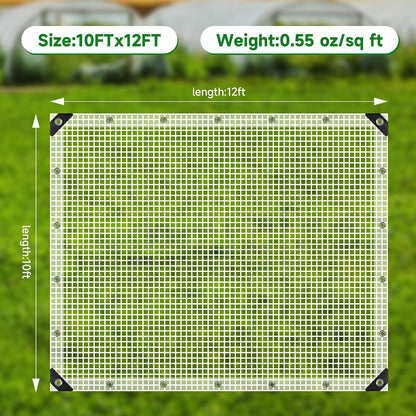 Clear Greenhouse Plastic Covering, 16Mil Thickness Heavy Duty Clear tarp for Chicken coop, Greenhouse Plastic sheeting with Hemmed Edges & preinstalled Grommets (white, 10x12ft)