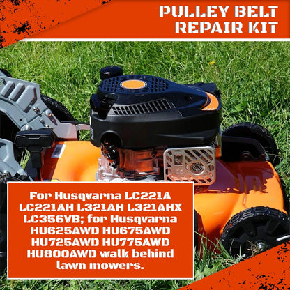 Idler Pulley and Blade Repair Kit for LC221A LC221AH 22" AWD Walk-Behind Mowers, Includes 587969201 587973001 587969201 Pulleys, 580364609 Drive Belt and 586859604 Blade(White Belt, with Blade)