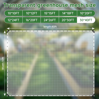 16Mil Greenhouse Cover,30x40FT Clear Heavy Duty Greenhouse Tarp,Extra Large Greenhouse Cover UV Resistant Waterproof Green House Plastic Covering with Grommets for Garden, Farms, Nursery